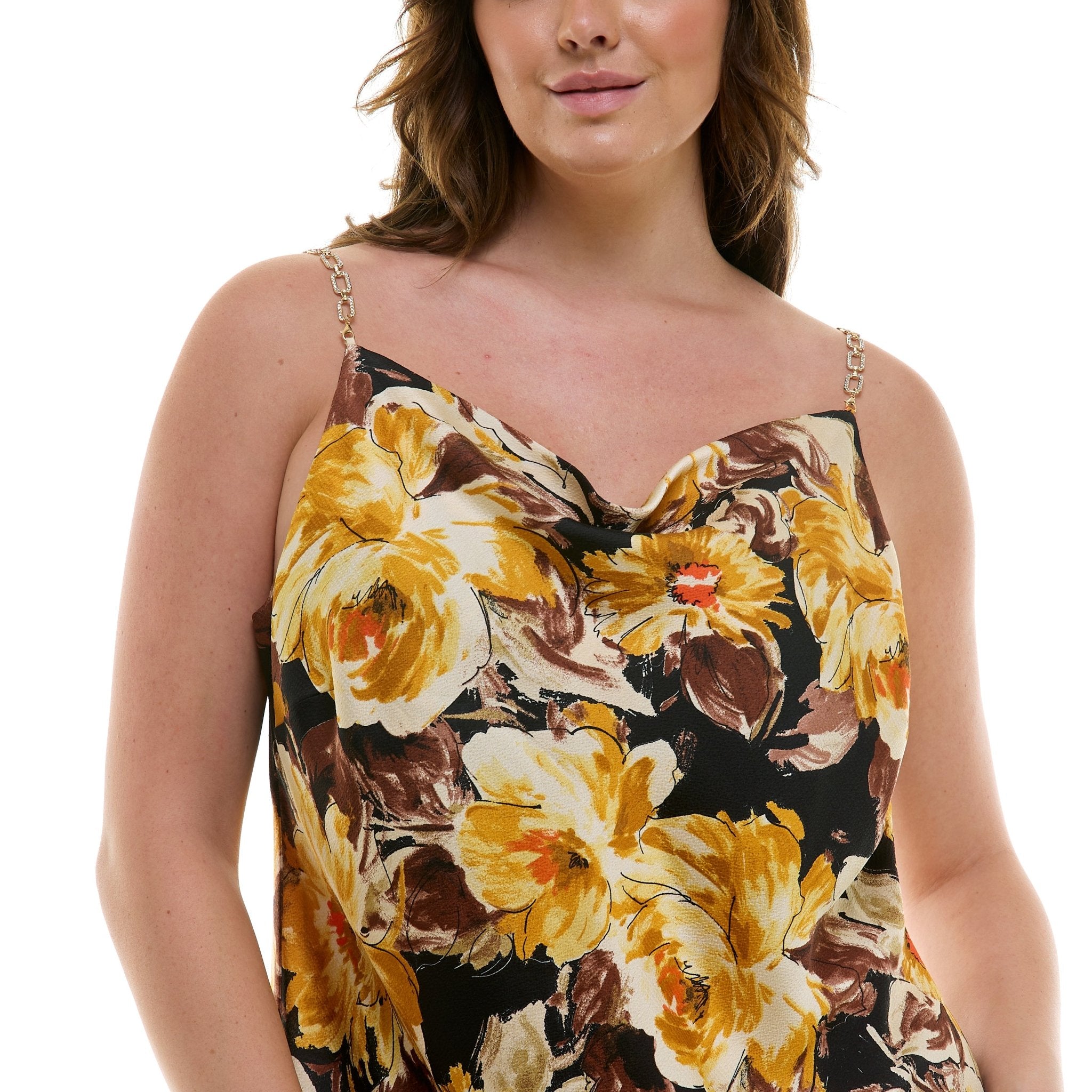 Detachable Chain Trim Strap Cowl Neck Dress, Gold/Olive/Ivory - Plus Dressbarn Detachable Chain Trim Strap Cowl Neck Dress, Gold/Olive/Ivory - Plus Dressbarn