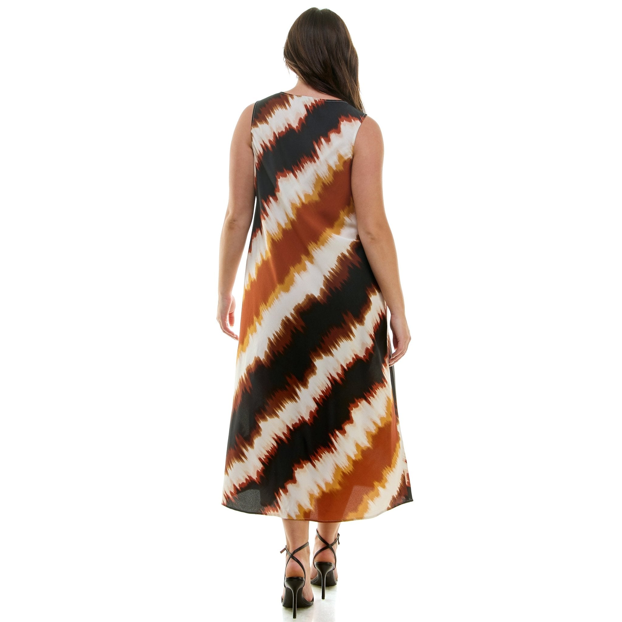 Diagonal Print Sleeveless Midi Dress - Plus - DressbarnDresses