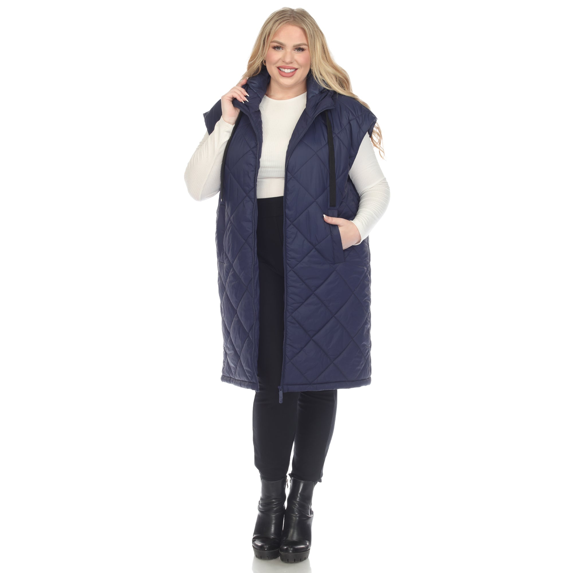 Diamond Quilted Hooded Puffer Vest - Plus - DressbarnVests