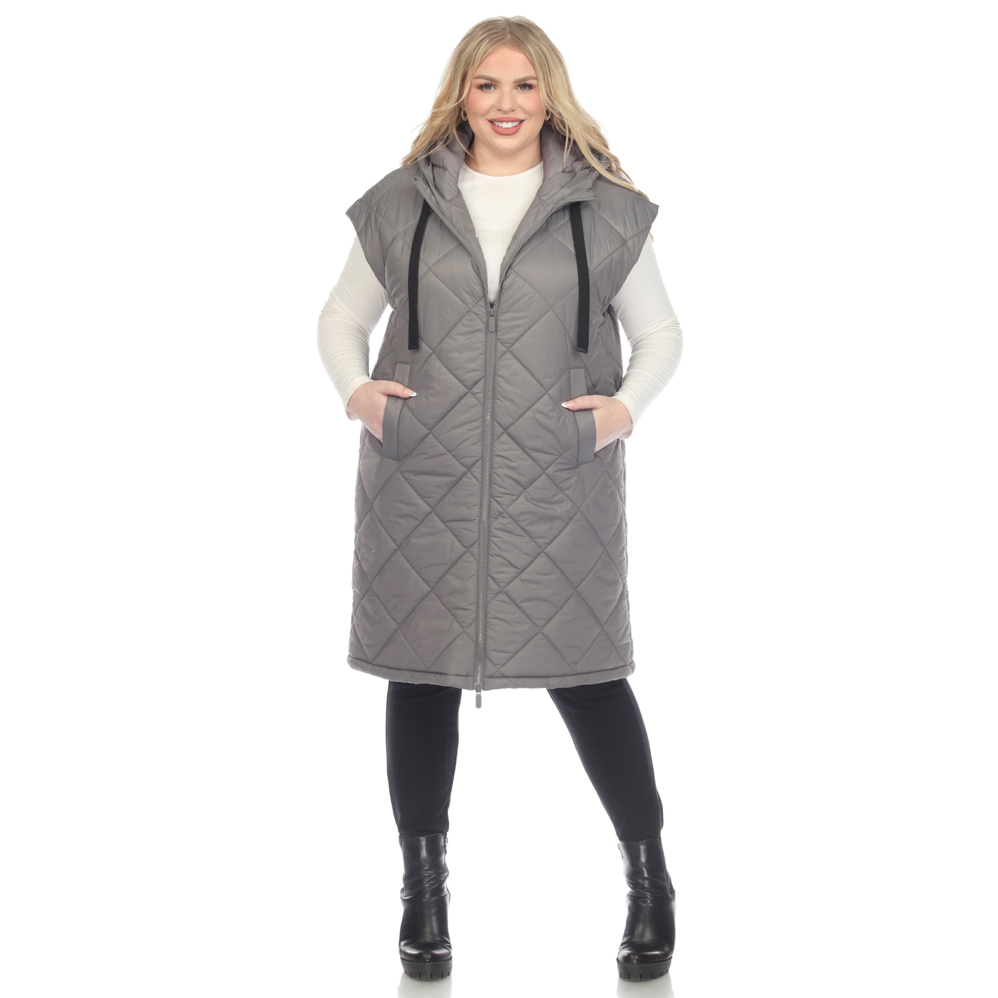 Diamond Quilted Hooded Puffer Vest - Plus - DressbarnVests