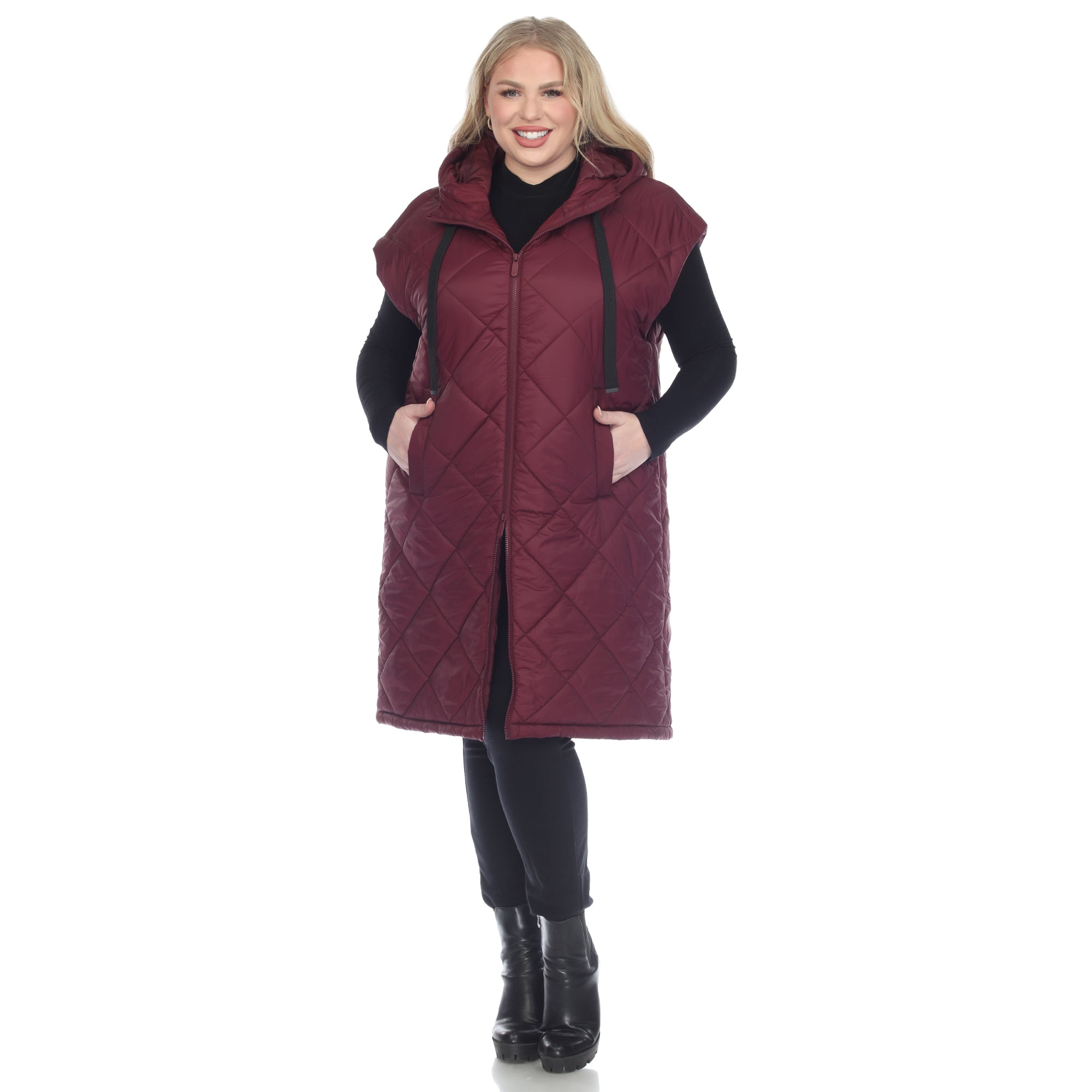 Diamond Quilted Hooded Puffer Vest - Plus - DressbarnVests