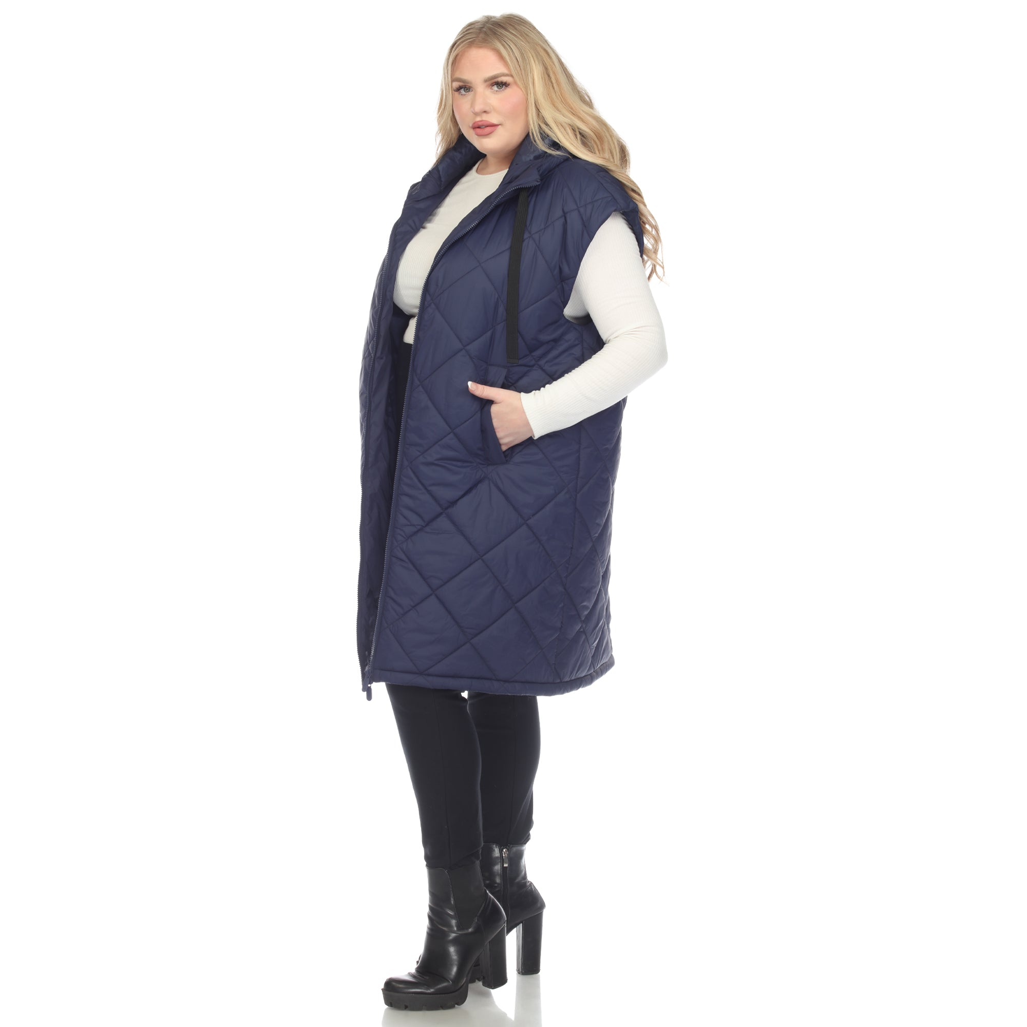 Diamond Quilted Hooded Puffer Vest - Plus - DressbarnVests