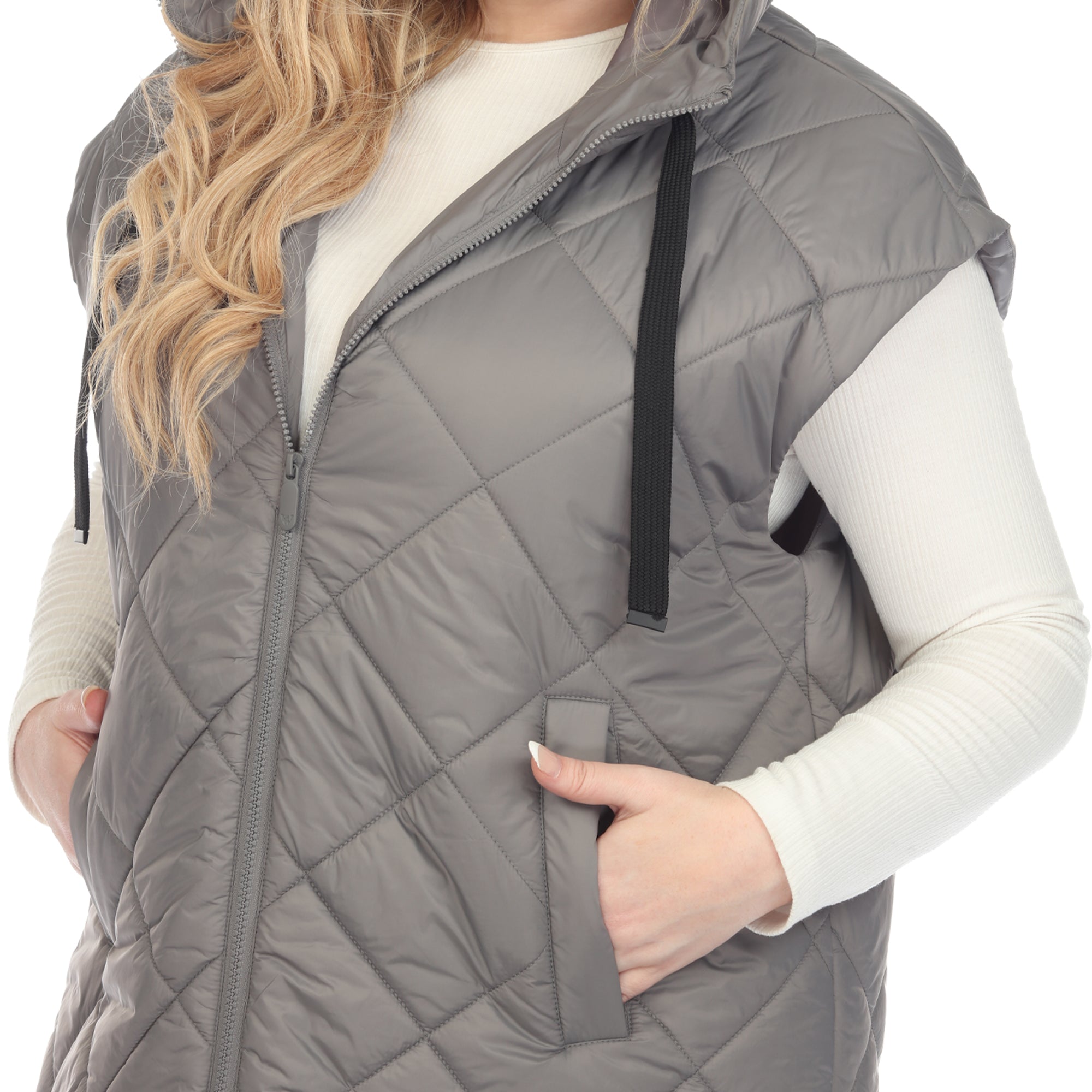 Diamond Quilted Hooded Puffer Vest - Plus - DressbarnVests