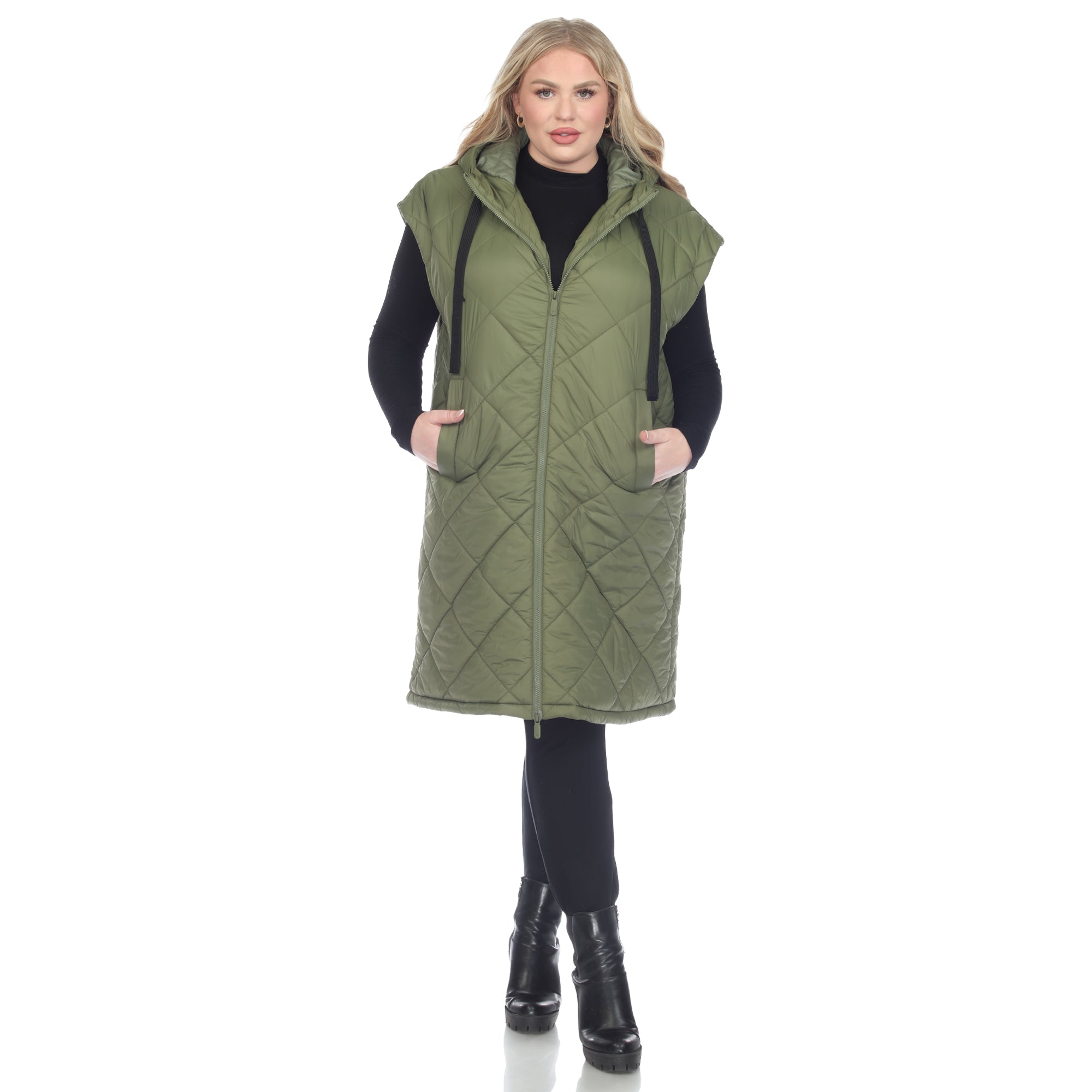 Diamond Quilted Hooded Puffer Vest - Plus - DressbarnVests