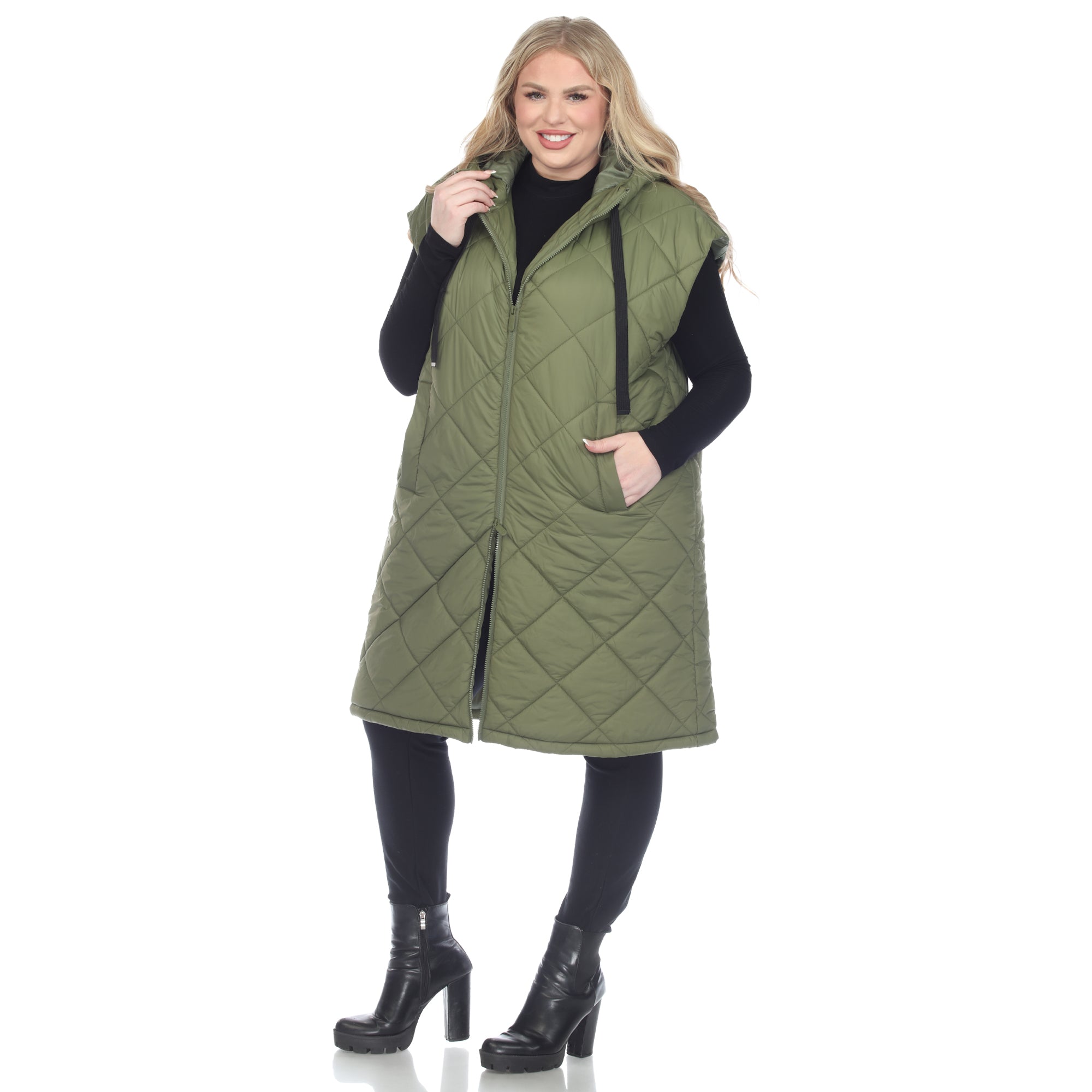 Diamond Quilted Hooded Puffer Vest - Plus - DressbarnVests