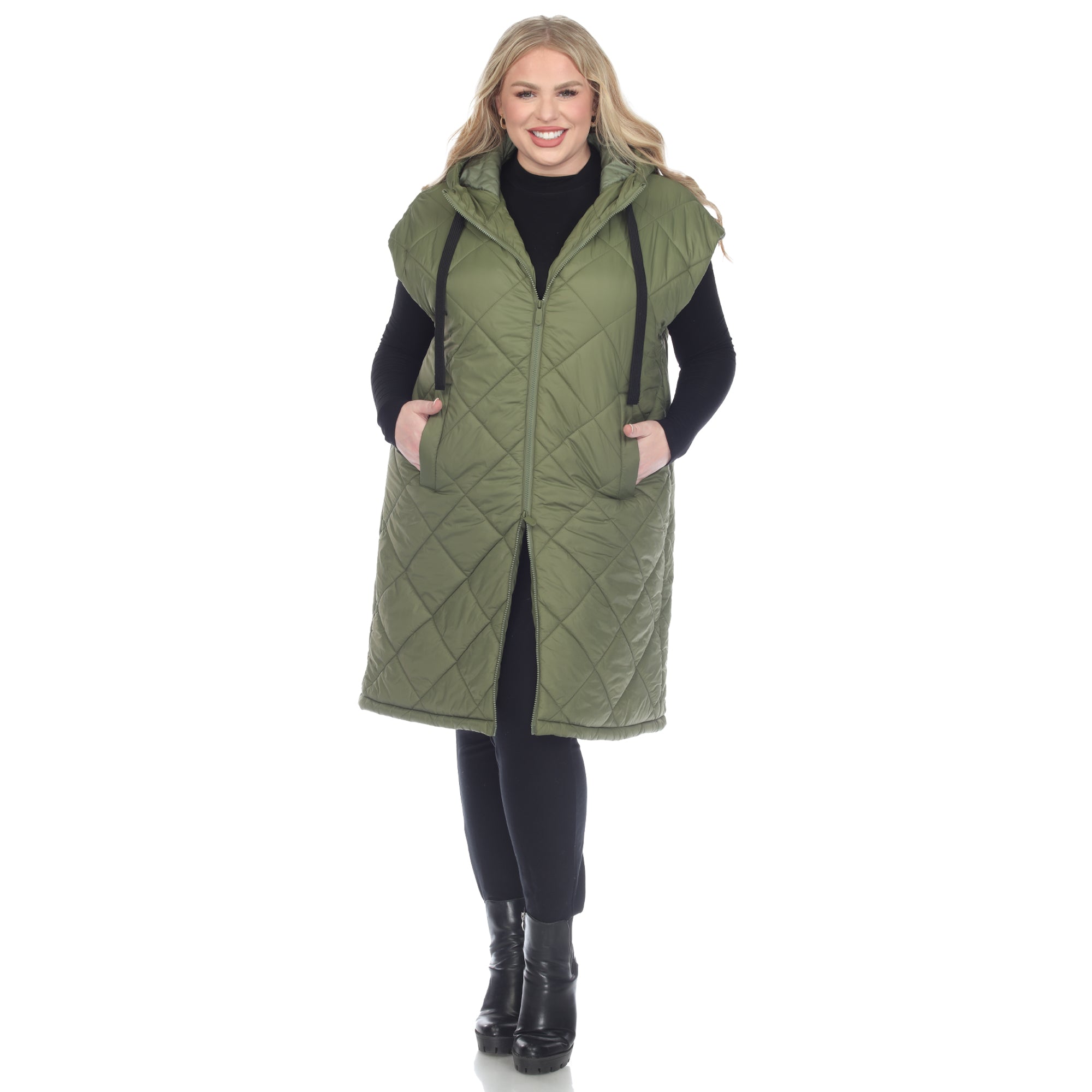 Diamond Quilted Hooded Puffer Vest - Plus - DressbarnVests