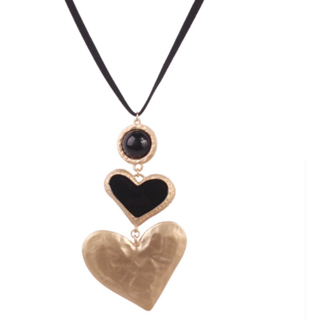 Double Black Heart Necklace - DressbarnNecklaces