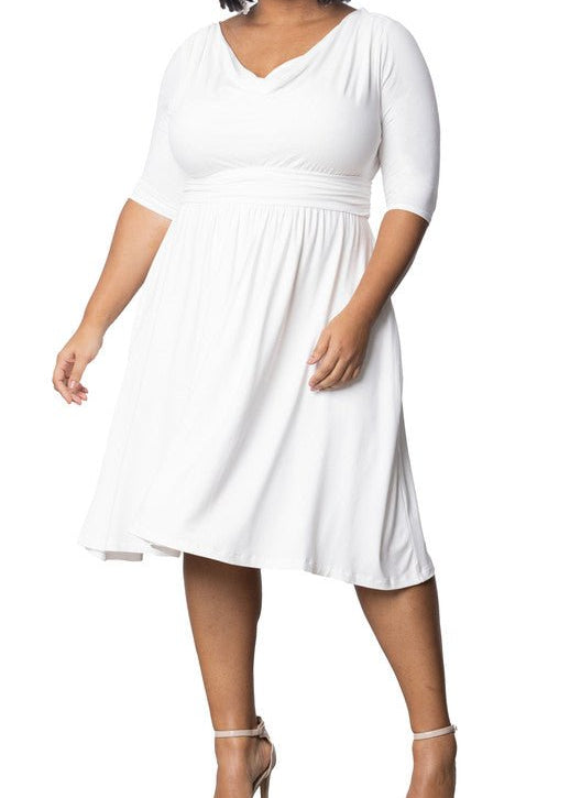 Draped in Class Cowl Neck Dress - Plus - DressbarnKnee Length & Midi Dresses