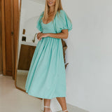 Dreamy Tosca Shirred Back Linen Midi Dress - DressbarnClothing