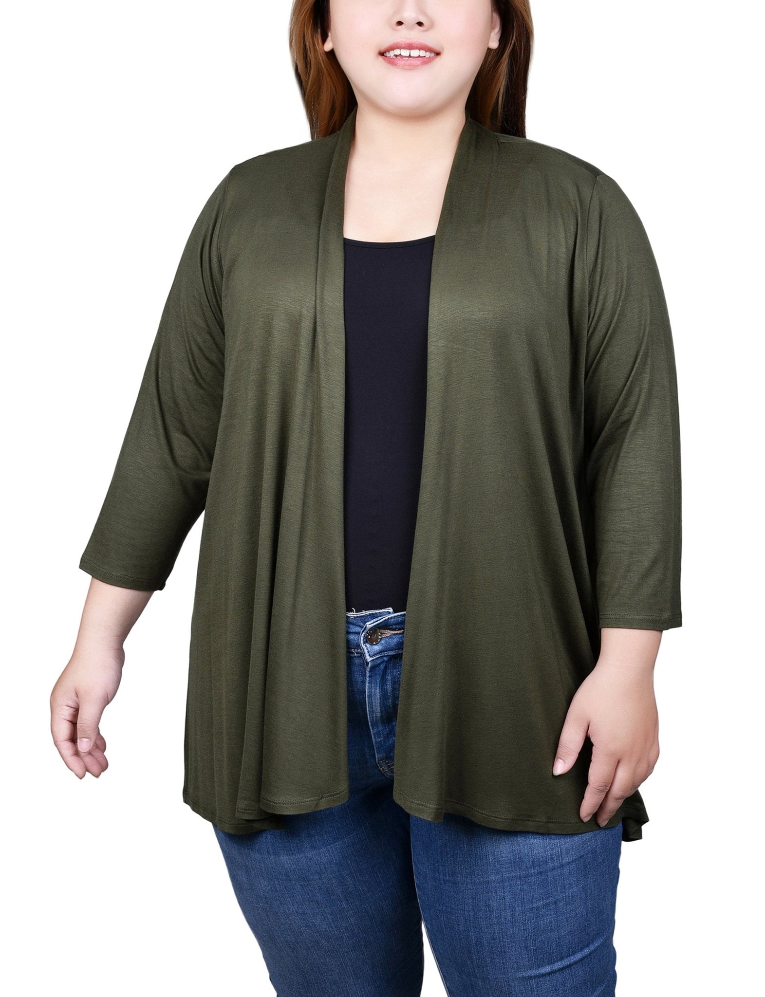 Duffel Bag Solid 3/4 Sleeve Cardigan - Plus - DressbarnCardigans & Completers