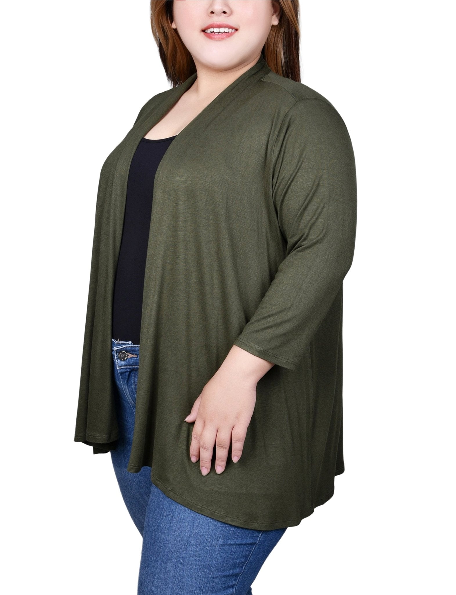 Duffel Bag Solid 3/4 Sleeve Cardigan - Plus - DressbarnCardigans & Completers
