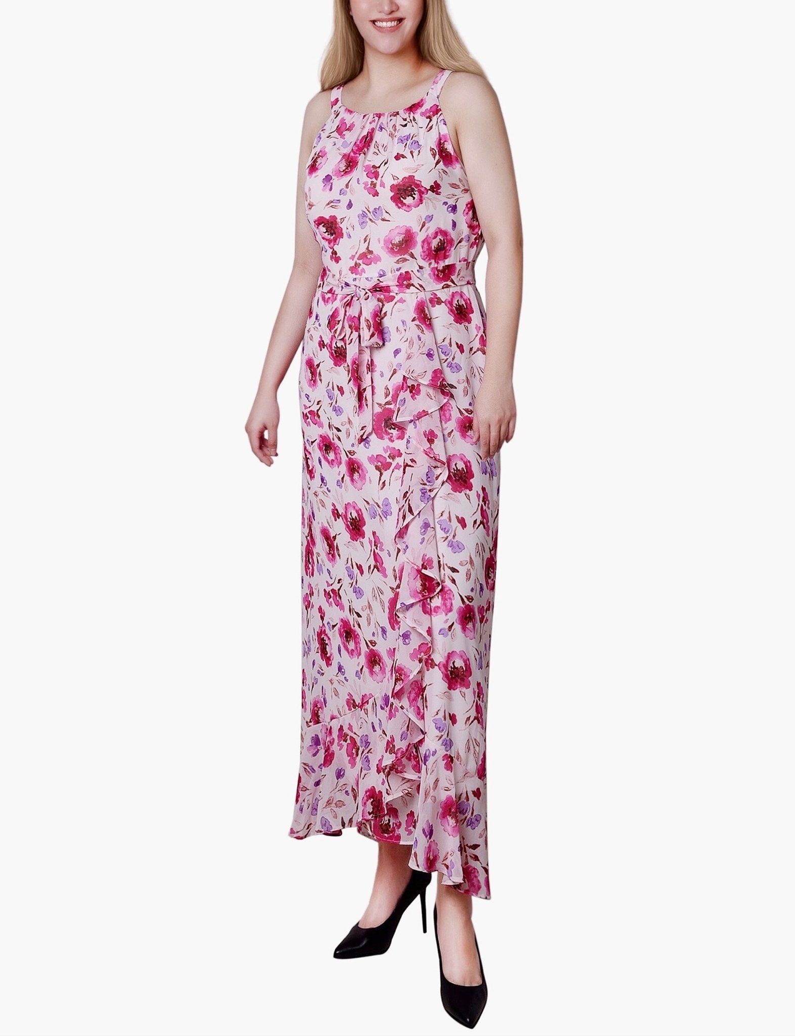 Dusty Pink Halter Front Chiffon Maxi Dress - Petite Dressbarn Dusty Pink Halter Front Chiffon Maxi Dress - Petite Dressbarn