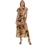 Short T-Sleeve Keyhole Button Back Lined Maxi Dress with Removable Belt