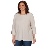 Alfred Dunner Spliced Texture Metallic Studded Top - Oatmeal - Plus