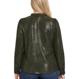 NY Collection Plus Size Long Sleeve V Neck Blouse With Metallic Print