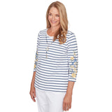 Alfred Dunner Floral Embroidered Stripe Top with Necklace