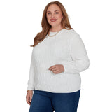 Alfred Dunner Cable Pullover Chenille Sweater - Ivory - Plus