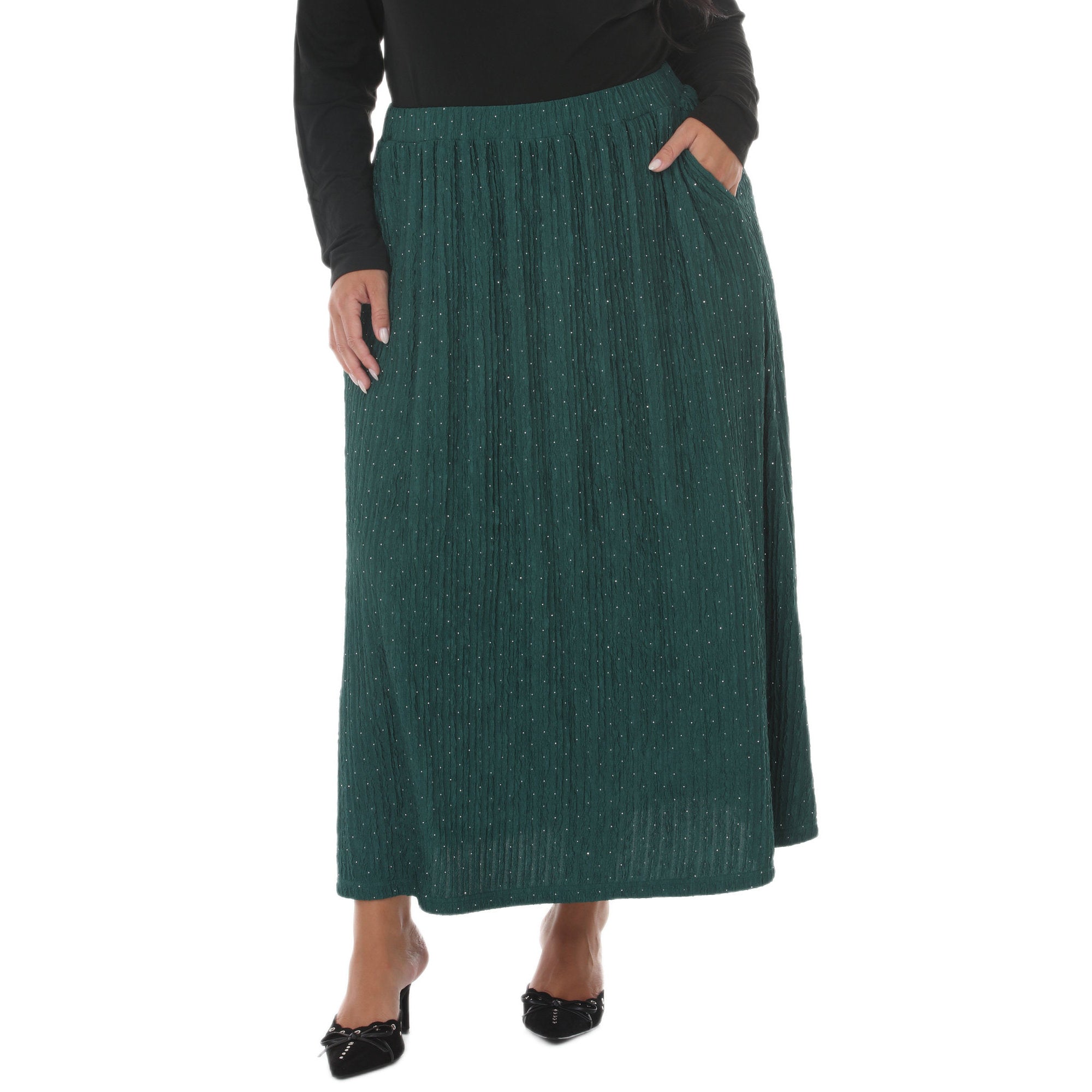 Plus Size Rhinestone Embellished A-Line Maxi Skirt