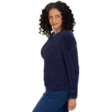 Alfred Dunner Cable Pullover Chenille Sweater - Navy - Petite