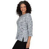 Alfred Dunner Space Dye Top with Necklace - Black/Grey - Petite