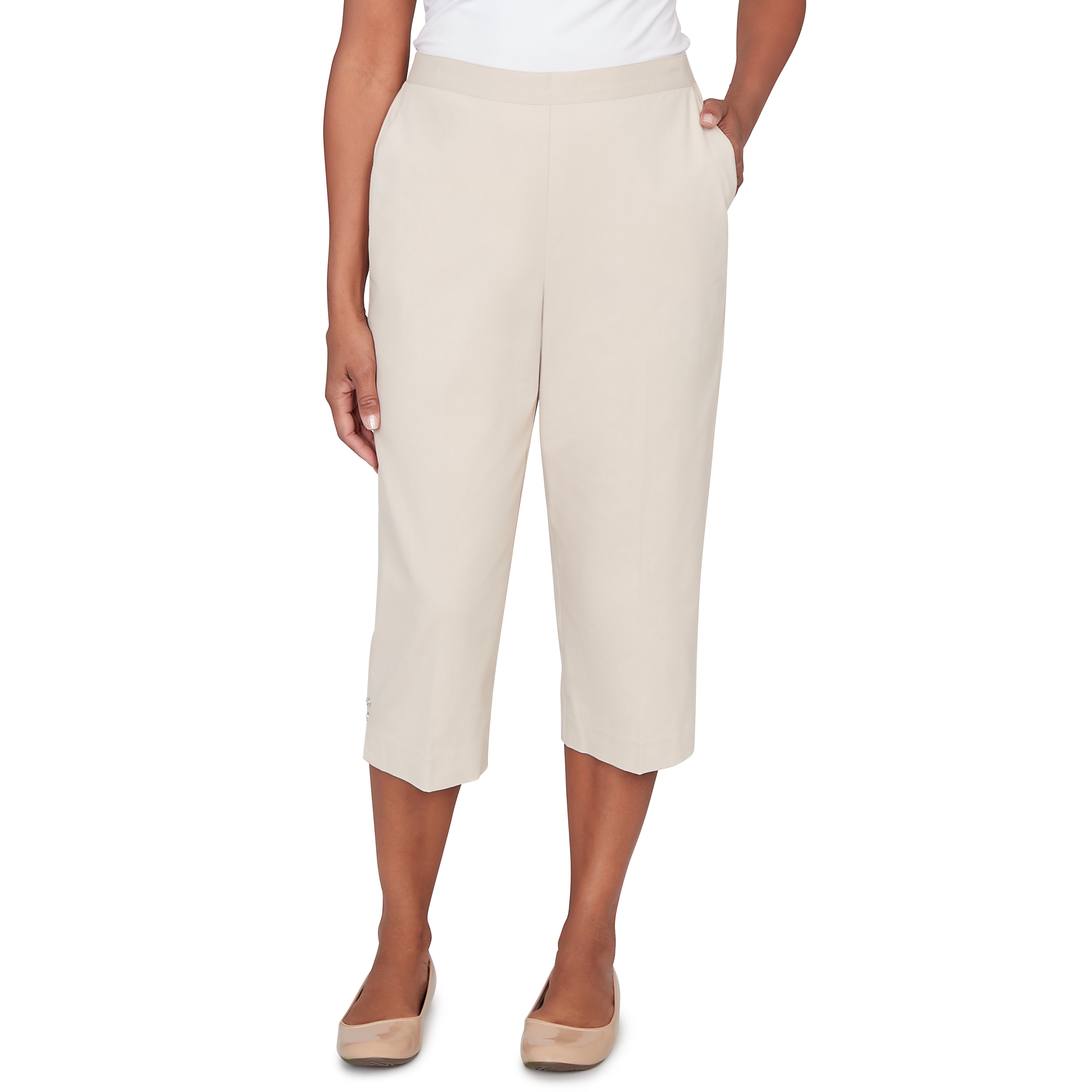 Alfred Dunner Solid Twill Button Hem Capri Pant