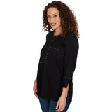 Alfred Dunner Spliced Texture Metallic Studded Top - Black
