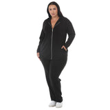 Plus Size Hooded Zip-Front Top and Straight-Leg Pants Set