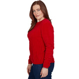 Alfred Dunner Cable Pullover Chenille Sweater - Red - Petite