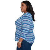Alfred Dunner Textured Stripe Knit Top with Necklace - Blue - Plus