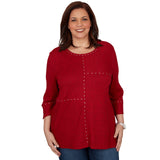 Alfred Dunner Spliced Texture Metallic Studded Top - Red - Plus
