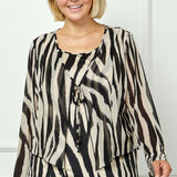 Long Sleeve Scoop Neck Attached Tie Shrug Front Mix Media Blouse - Plus