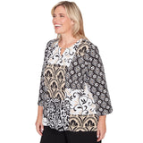 Alfred Dunner Geometric Scroll Patchwork Split Neck Top - Plus