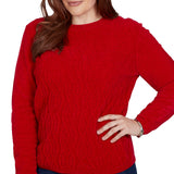 Alfred Dunner Cable Pullover Chenille Sweater - Red - Petite