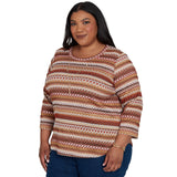 Alfred Dunner Textured Stripe Knit Top with Necklace - Tan - Plus