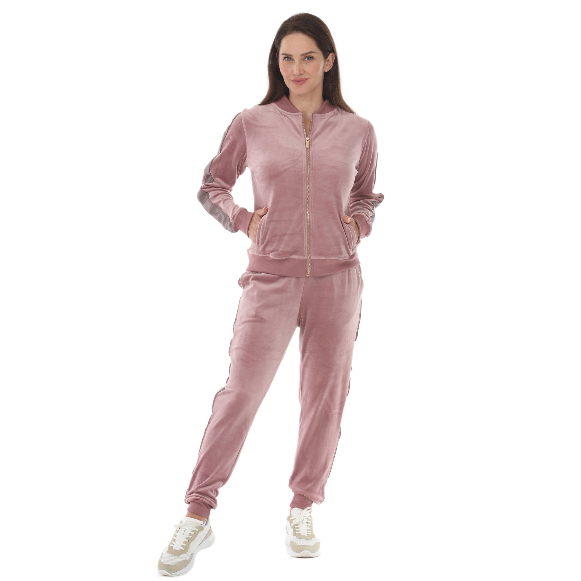 Women's Velour Zip-Front Jacket & Jogger Pants Set