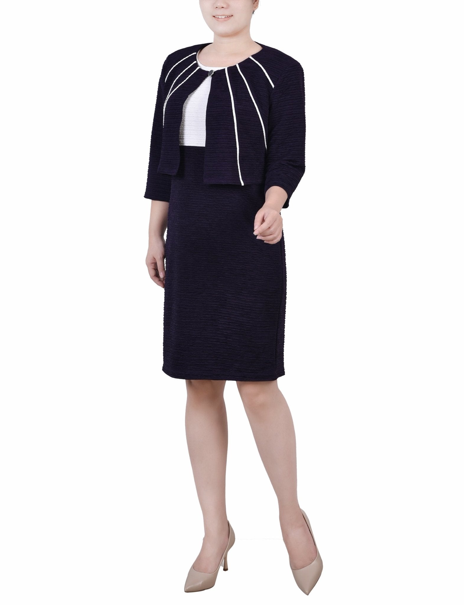 Eggplant 2 Piece Colorblocked Dress Set - Petite - DressbarnKnee Length & Midi Dresses