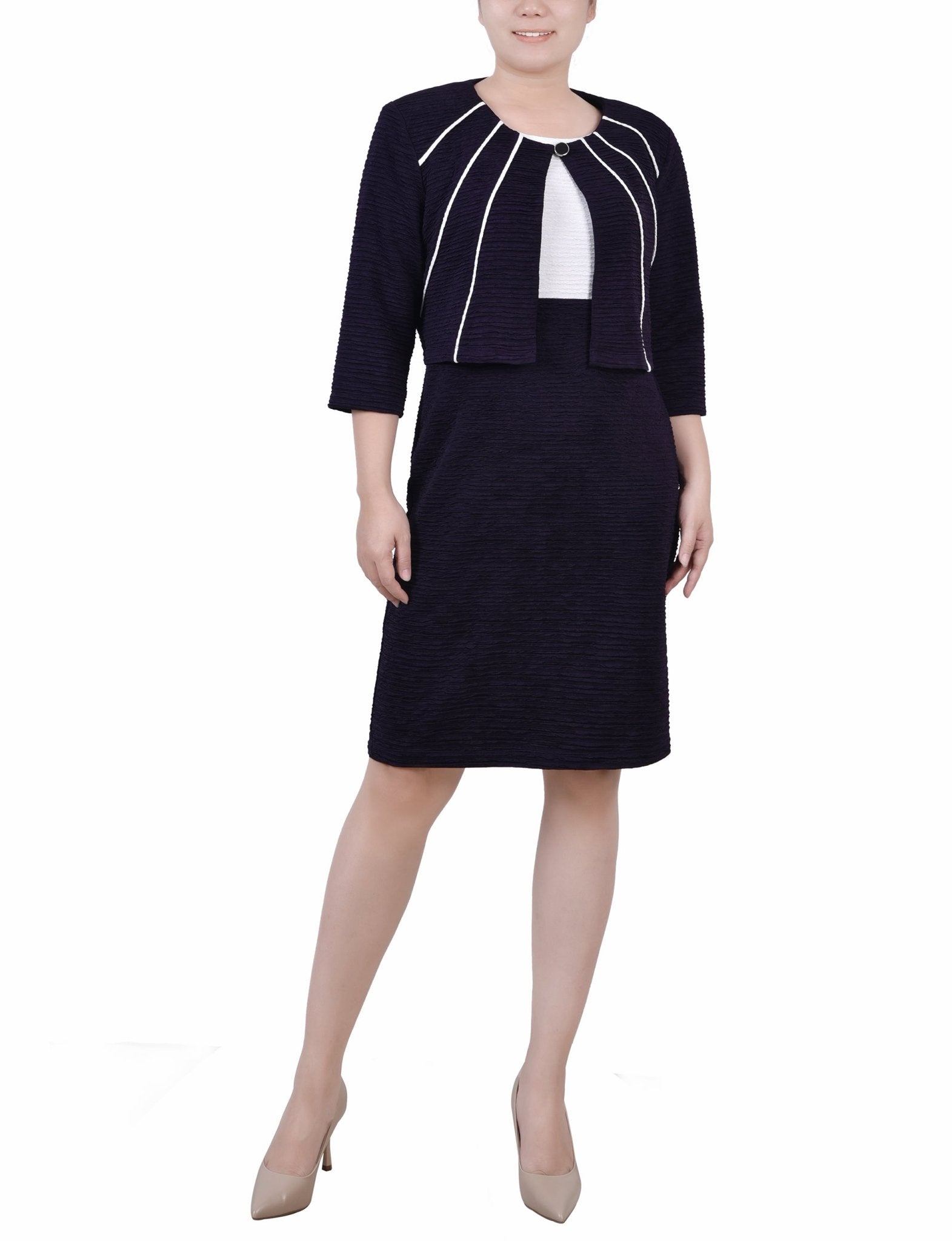 Eggplant 2 Piece Colorblocked Dress Set - Petite - DressbarnKnee Length & Midi Dresses