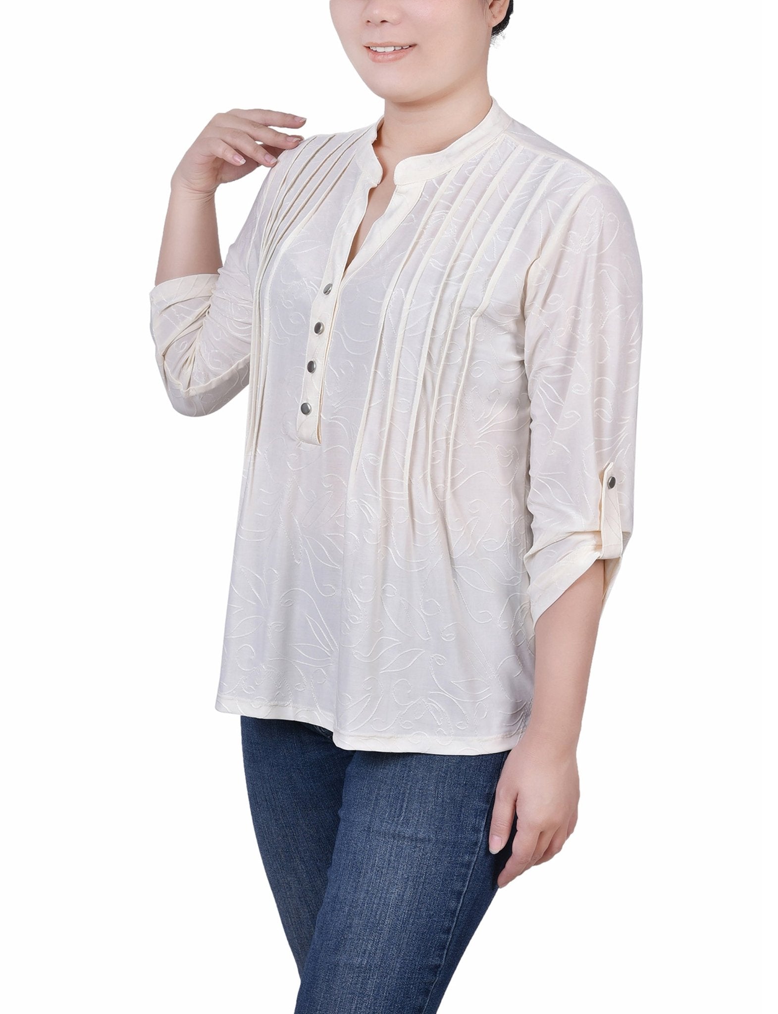 Egret 3/4 Roll Tab Pullover Top - Petite - DressbarnBlouses