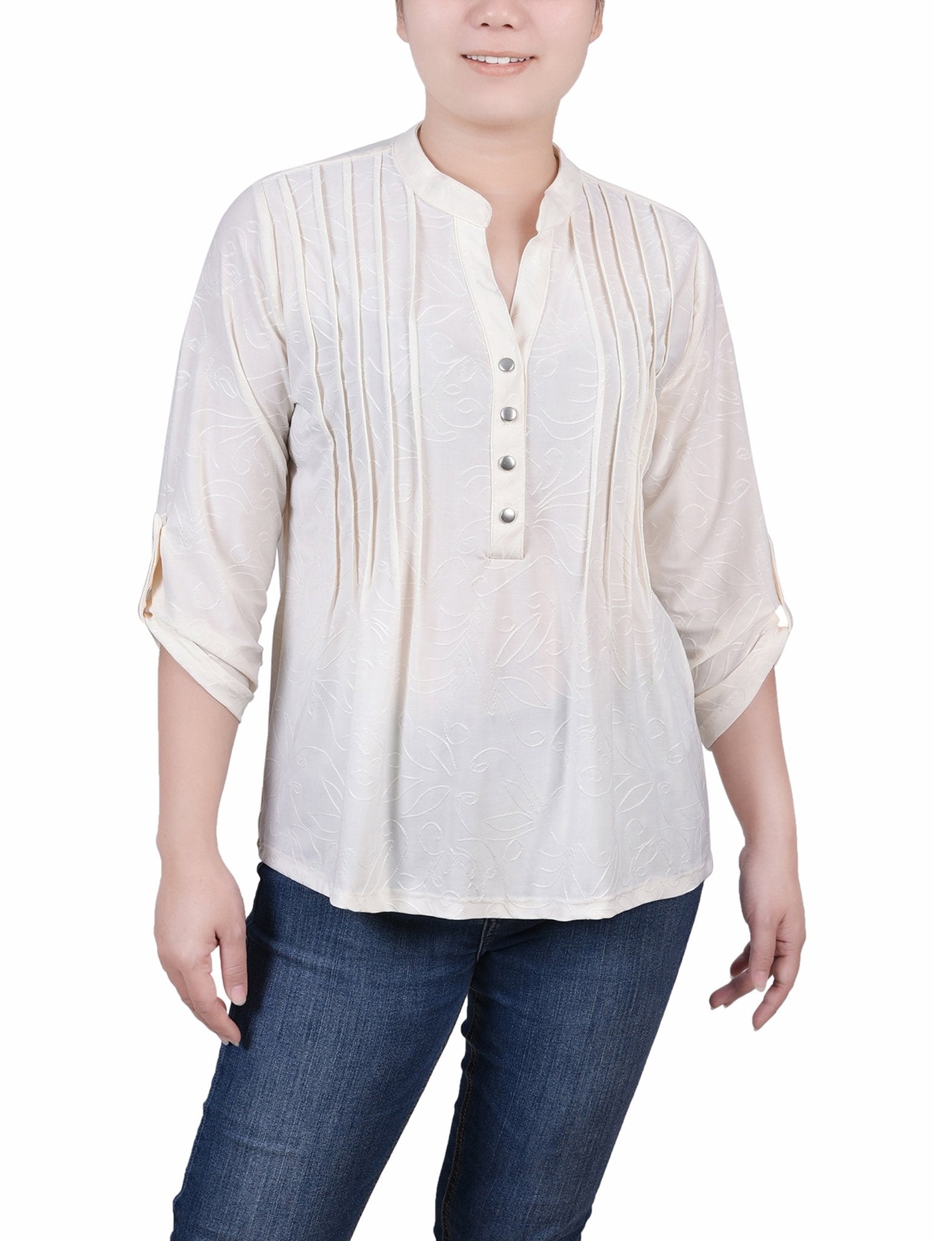 Egret 3/4 Roll Tab Pullover Top - Petite - DressbarnBlouses