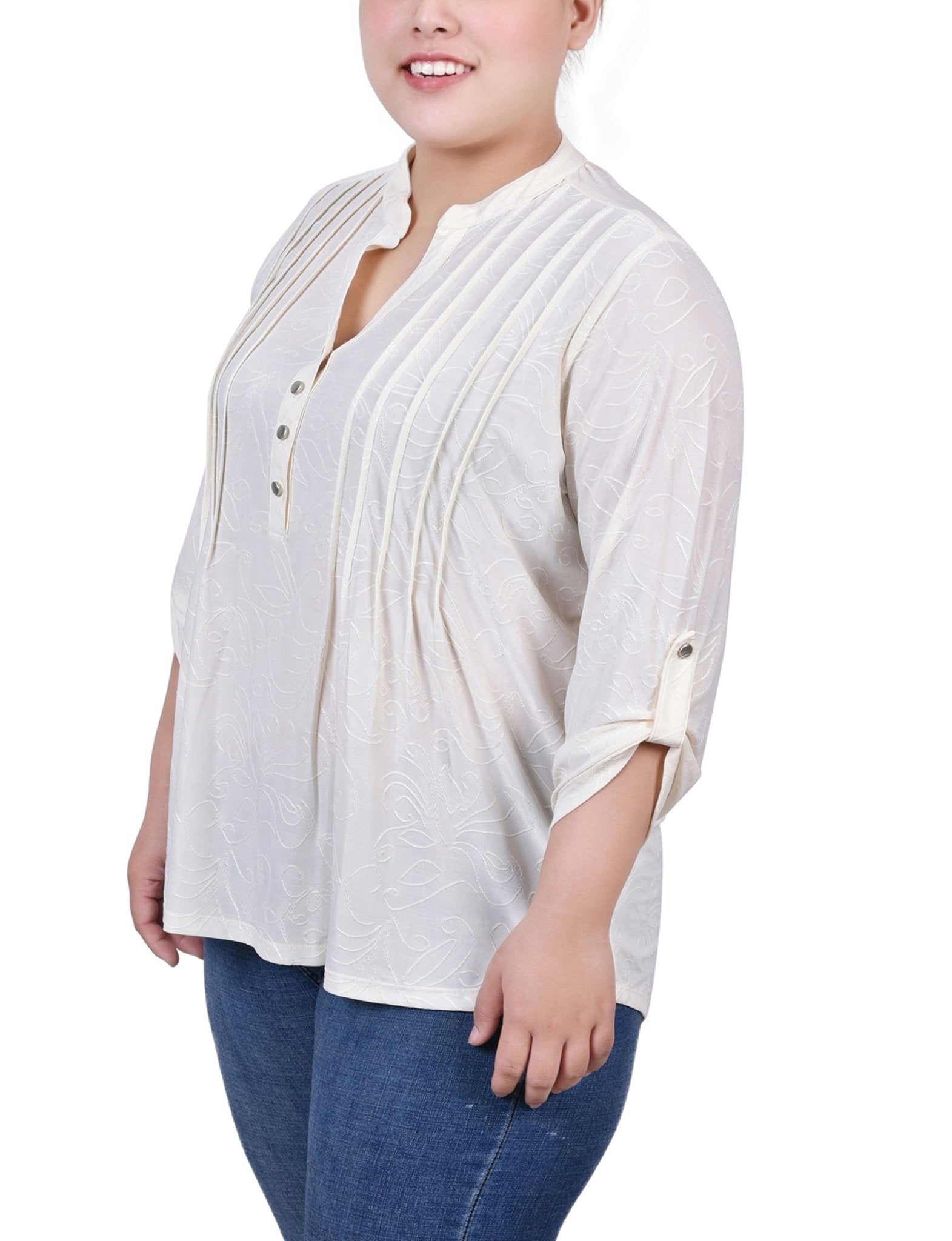 Egret 3/4 Roll Tab Pullover Top - Plus - DressbarnBlouses