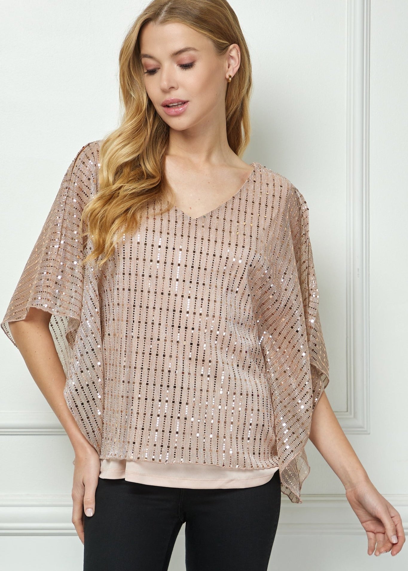 Elbow Cold Shoulder V - Neck Bar Back Poncho Blouse - DressbarnBlouses