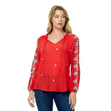 Embroidered Long Sleeve V - Neck Blouse - DressbarnShirts & Blouses