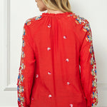 Embroidered Long Sleeve V - Neck Blouse - DressbarnShirts & Blouses