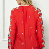 Embroidered Long Sleeve V - Neck Blouse - DressbarnShirts & Blouses