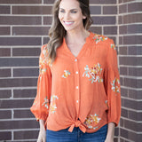 Embroidered "To Tie Or Not To Tie" Button Front Shirt - DressbarnShirts & Blouses