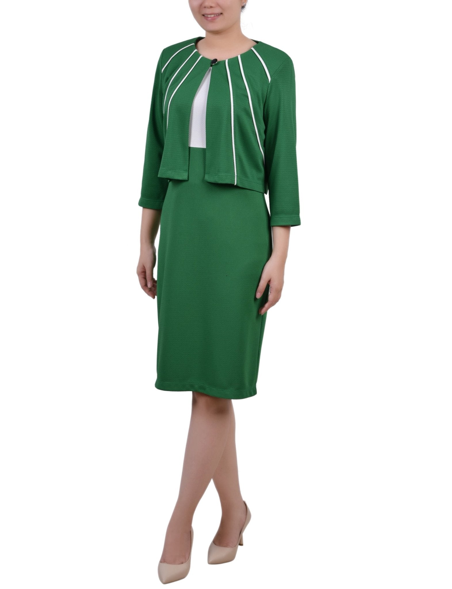 Emerald 2 Piece Colorblocked Dress Set - Petite - DressbarnKnee Length & Midi Dresses