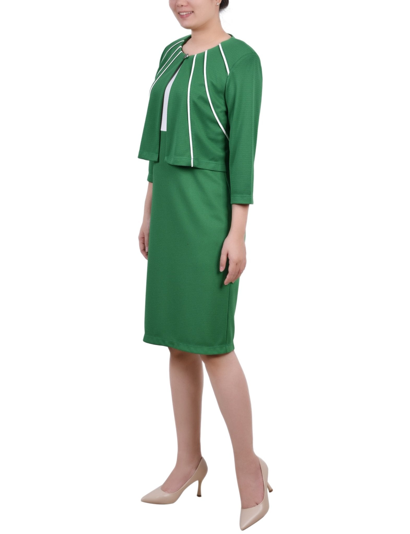 Emerald 2 Piece Colorblocked Dress Set - Petite - DressbarnKnee Length & Midi Dresses