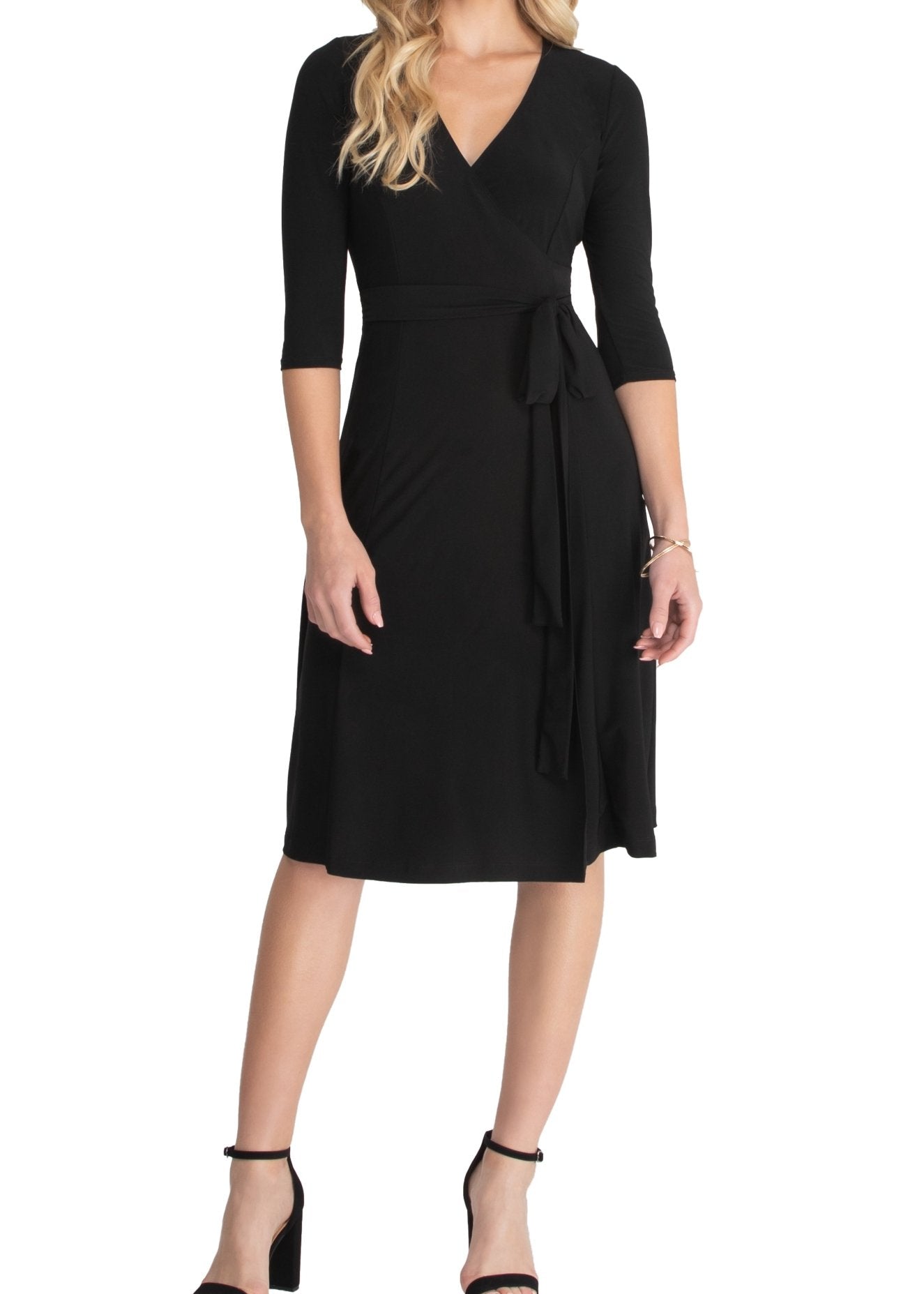 Kiyonna Women's Essential Wrap Dress with 3/4 Sleeves - Nouveau Navy Kiyonna Women's Essential Wrap Dress with 3/4 Sleeves - Nouveau Navy
