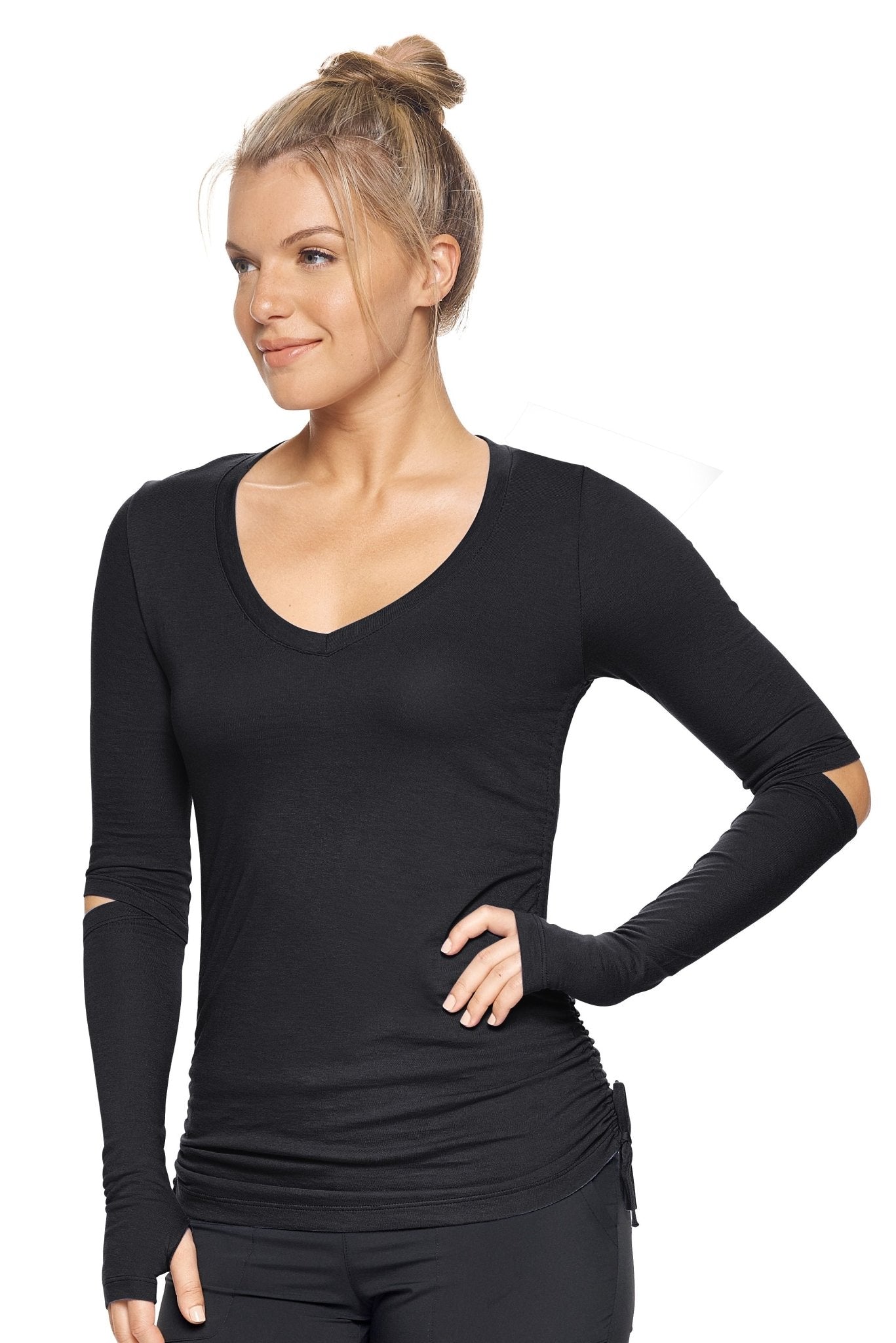 EXPERT BRAND MOCA PLANT BASED LONG SLEEVE V-NECK SHIRT - PLUS