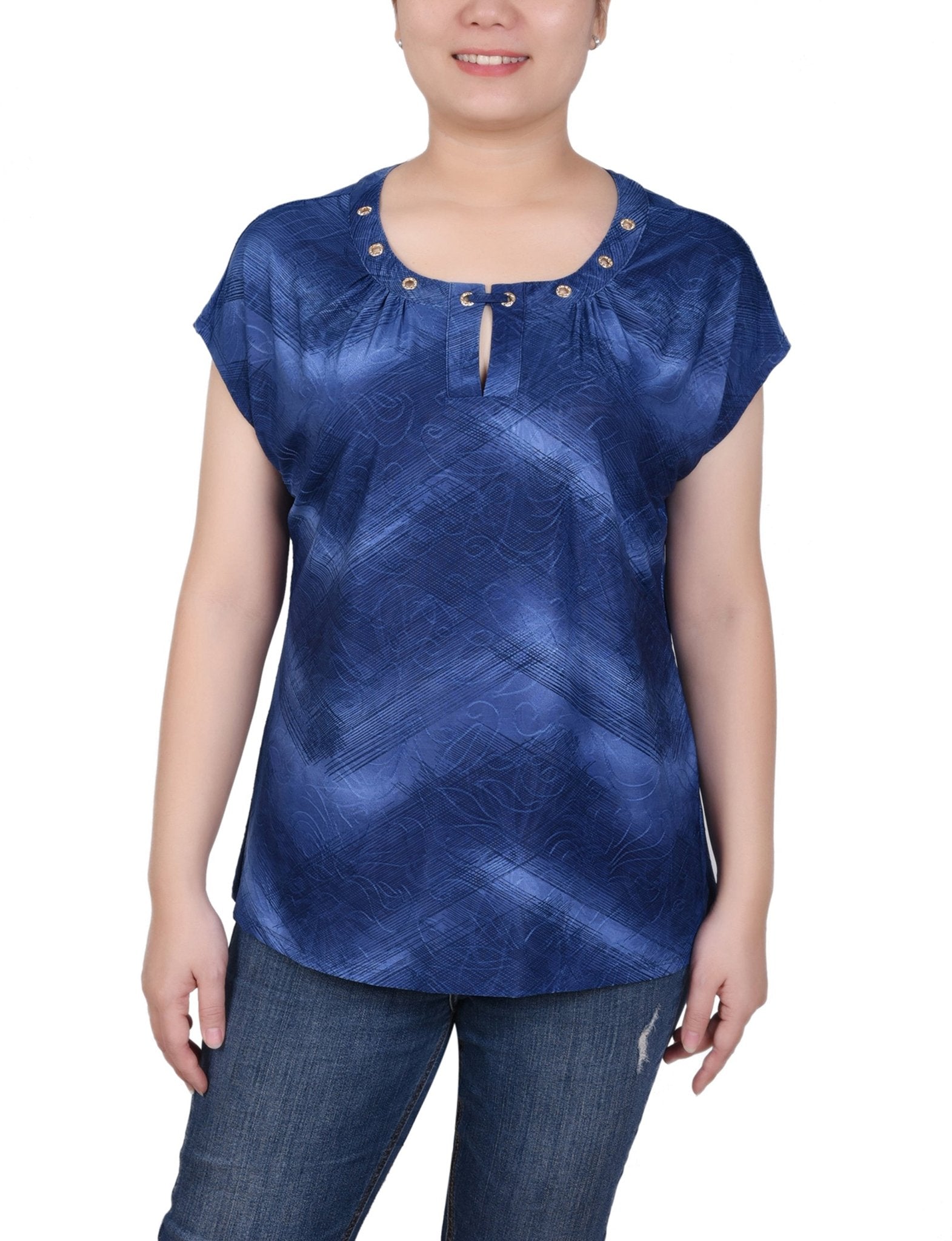 Extended Sleeve Top With Grommets - Petite - DressbarnShirts & Blouses